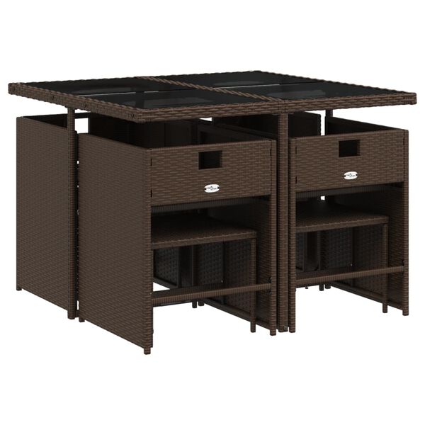 vidaXL Set mobilier de grădină cu perne, 9 piese, maro, poliratan