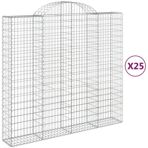 vidaXL Coșuri gabion arcuite 25 buc, 200x50x180/200cm, fier galvanizat