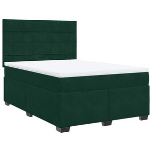 vidaXL Pat box spring cu saltea, verde &icirc;nchis, 160x200 cm, catifea