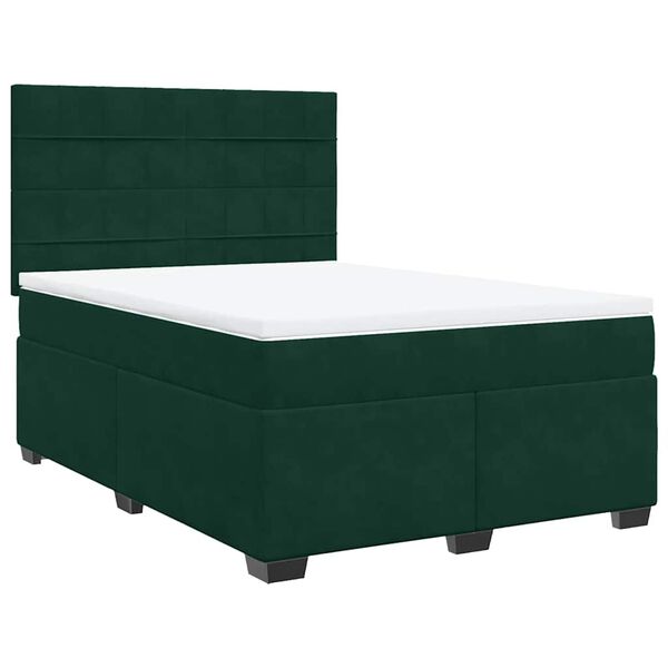 vidaXL Pat box spring cu saltea, verde &icirc;nchis, 160x200 cm, catifea