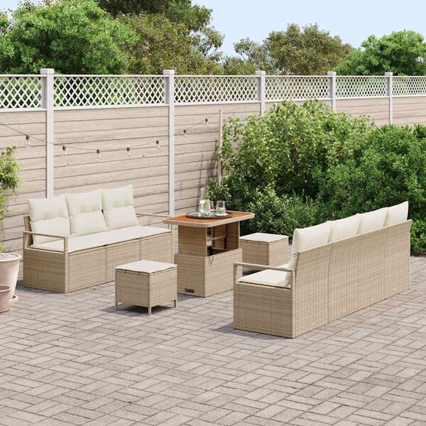 vidaXL Set de canapele pentru grădină cu pernă 10 pcs Bej Rattan poli