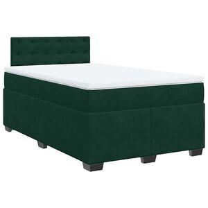 vidaXL Pat box spring cu saltea, verde &icirc;nchis, 140x190 cm, catifea
