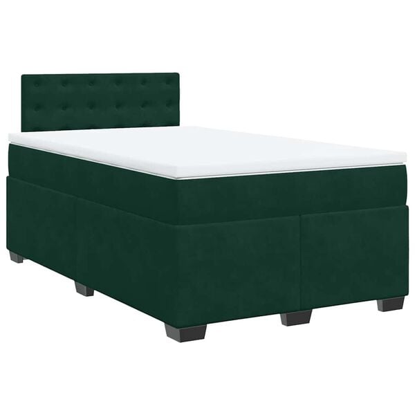 vidaXL Pat box spring cu saltea, verde &icirc;nchis, 140x190 cm, catifea