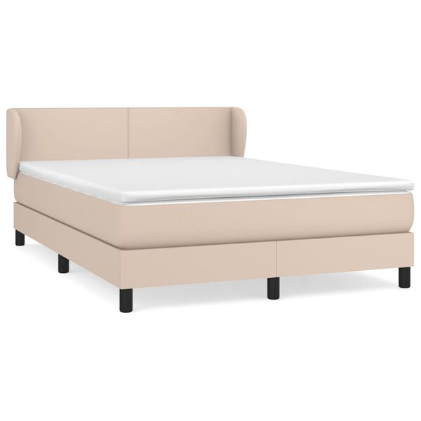 vidaXL Pat box spring cu saltea, cappuccino, 140x190cm piele ecologică