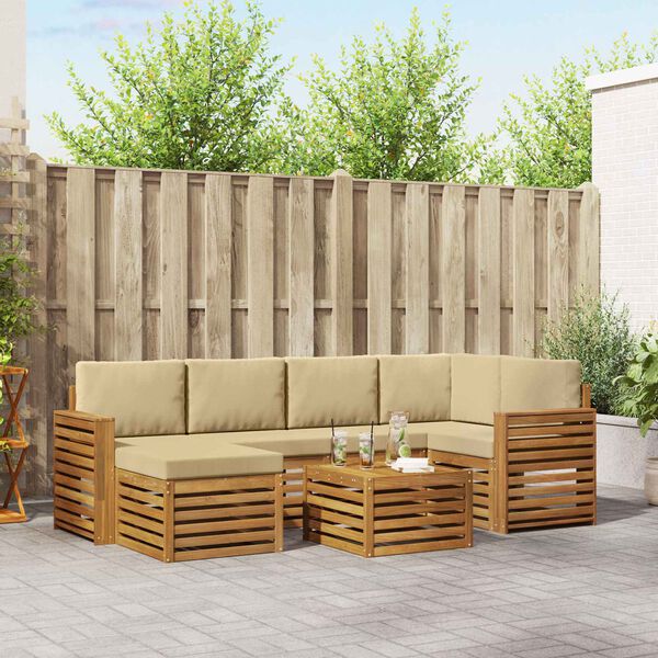 vidaXL Seturi de canapele 7 pcs Natural și Bej Lemn Solid de Acacia