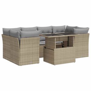 vidaXL Set canapele de grădină, 7 piese, cu perne, bej, poliratan