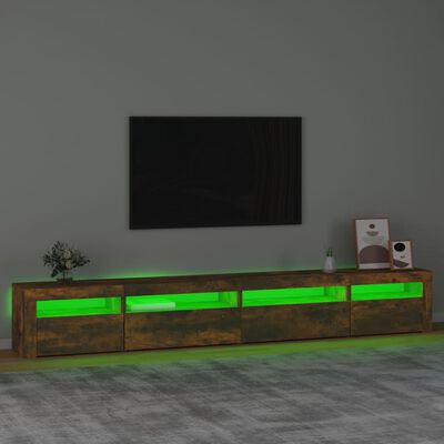 vidaXL Comodă TV cu lumini LED, stejar fumuriu, 270x35x40 cm