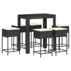 vidaXL Set bar de grădină, 7 piese, cu perne, negru, poliratan