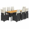 vidaXL Set bistro de grădină, 9 piese, cu perne, negru, poliratan