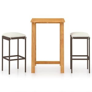 vidaXL Set mobilier de bar de gradină cu perne, 3 piese, maro