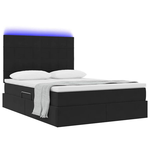 vidaXL Pat cu saltea și LED cu saltea Negru 140 x 190 cm Catifea