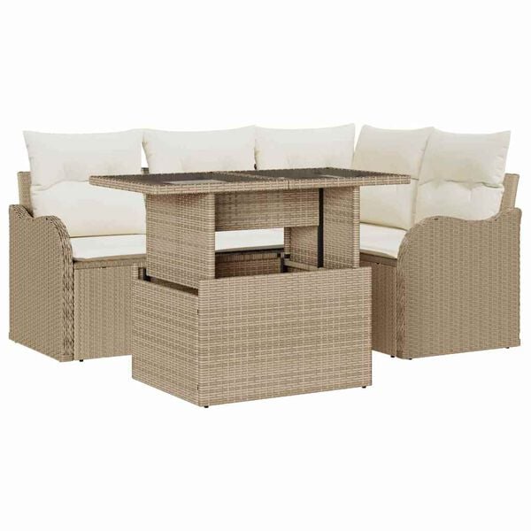 vidaXL Set de canapele pentru grădină cu pernă 5 pcs Bej Poli Rattan