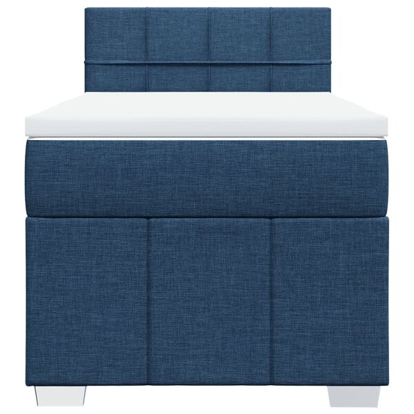 vidaXL Pat box spring cu saltea, albastru, 90x190 cm, textil