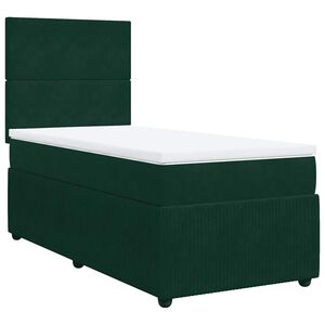 vidaXL Pat box spring cu saltea, verde &icirc;nchis, 90x190 cm, catifea