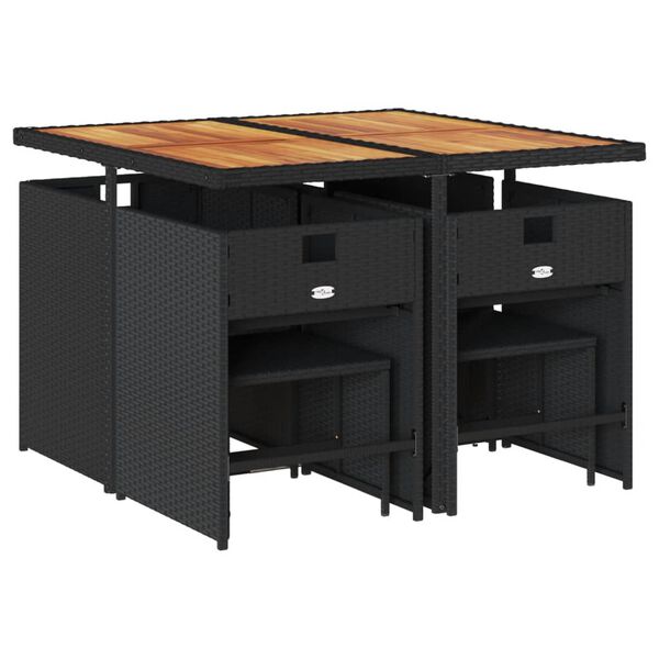 vidaXL Set mobilier de grădină cu perne, 9 piese, negru, poliratan