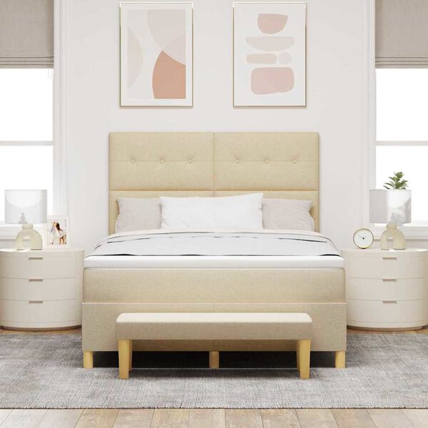 vidaXL Pat cu arcuri cu saltea cu headboard Crem 160 x 200 cm țesătură