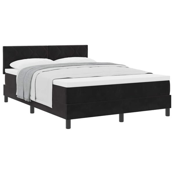 vidaXL Pat cu arcuri cu saltea cu headboard Negru 140 x 190 cm Catifea