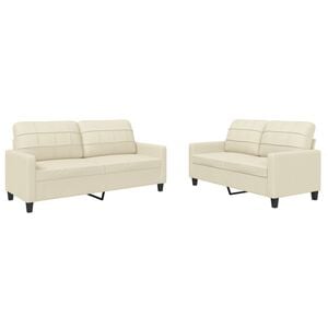 vidaXL Set de canapele cu perne, 2 piese, crem, piele ecologică