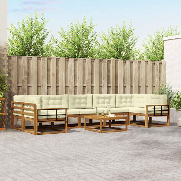 vidaXL Set de canapele de exterior cu pernă 8 pcs Natural și Crem