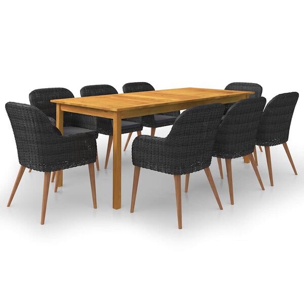vidaXL Set mobilier de grădină, 9 piese, negru