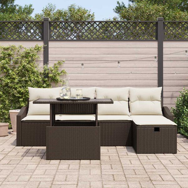 vidaXL Set de canapele pentru grădină cu pernă 6 pcs Maro Rattan poli
