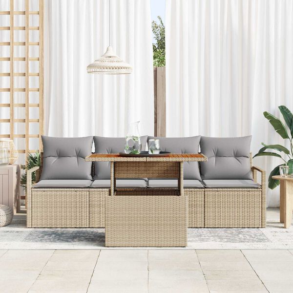 vidaXL Set de canapele pentru grădină 5 pcs Bej Rattan poli