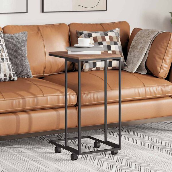 vidaXL Măsuță laterală cu roți, negru, 40x30x63,5 cm, lemn prelucrat