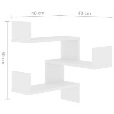 vidaXL Rafturi de perete pe colț, 2 buc., alb, 40x40x50 cm PAL