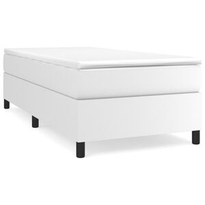 vidaXL Pat box spring cu saltea, alb, 90x190 cm, piele ecologică