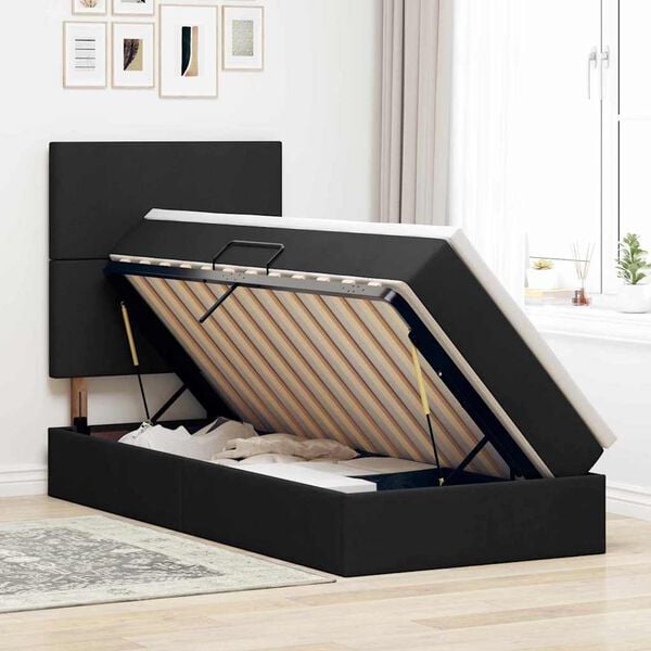 vidaXL Pat cu saltea și LED cu saltea Negru 90 x 190 cm Poliester