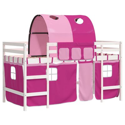 vidaXL Pat etajat de copii cu tunel roz 80x200 cm lemn masiv pin