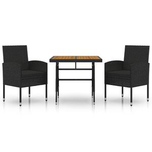 vidaXL Set mobilier de exterior, 3 piese, negru, poliratan