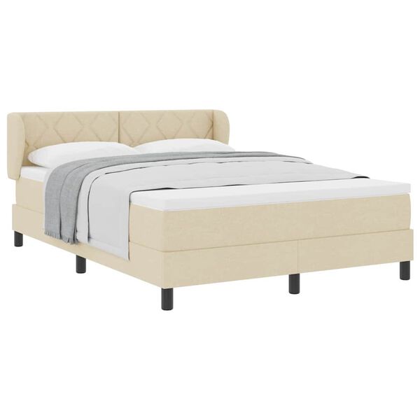 vidaXL Pat cu arcuri cu saltea cu headboard Crem 160 x 200 cm țesătură