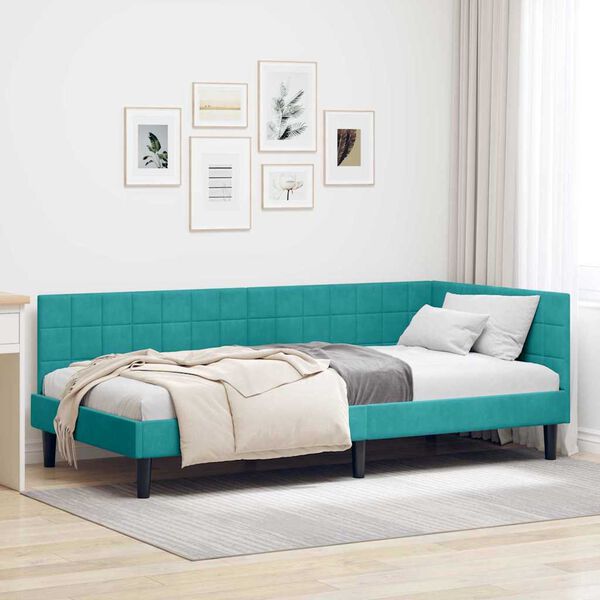 vidaXL Cadru de pat colțar cu headboard Turcoaz 90 cm x 200 cm Catifea