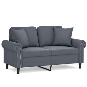 vidaXL Canapea cu 2 locuri cu pernuțe, gri &icirc;nchis, 120 cm, catifea