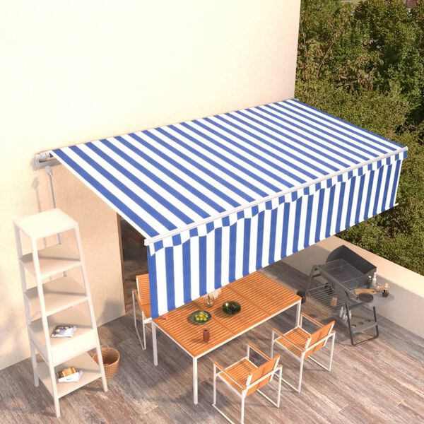 vidaXL Copertină retractabilă automat cu stor, albastru&alb, 6x3 m