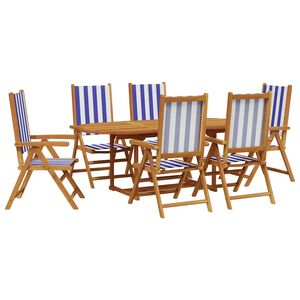 vidaXL Set mobilier de grădină 7 piese textil albastru alb/lemn masiv