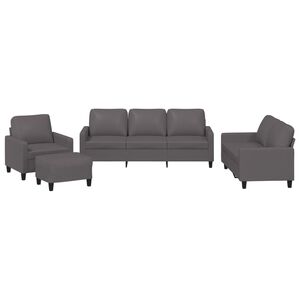 vidaXL Set de canapele cu perne, 4 piese, gri, piele ecologică