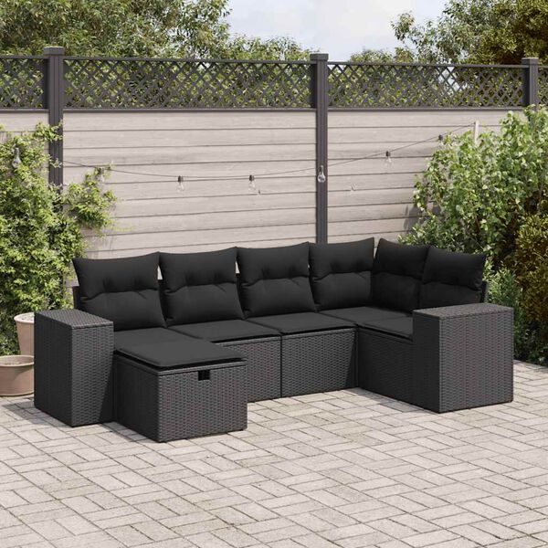 vidaXL Set mobilier de grădină cu perne, 6 piese, negru, poliratan