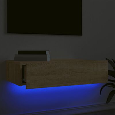 vidaXL Comodă TV cu lumini LED, stejar sonoma, 60x35x15,5 cm