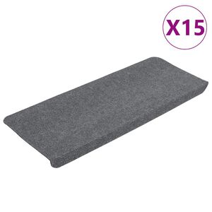 vidaXL Covorașe scări autoadezive, 15 buc., gri, 65x24,5x3,5 cm