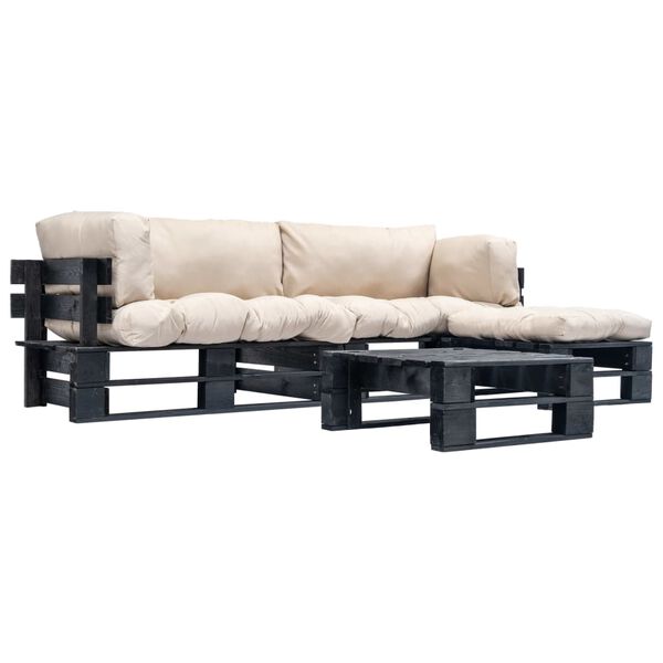 vidaXL Set mobilier grădină paleți cu perne nisipii, 4 piese, lemn