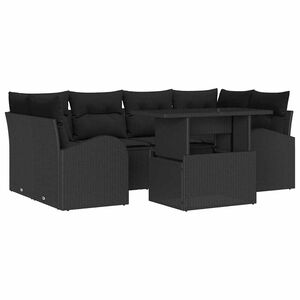 vidaXL Set de canapele pentru grădină cu pernă 7 pcs Negru Rattan poli