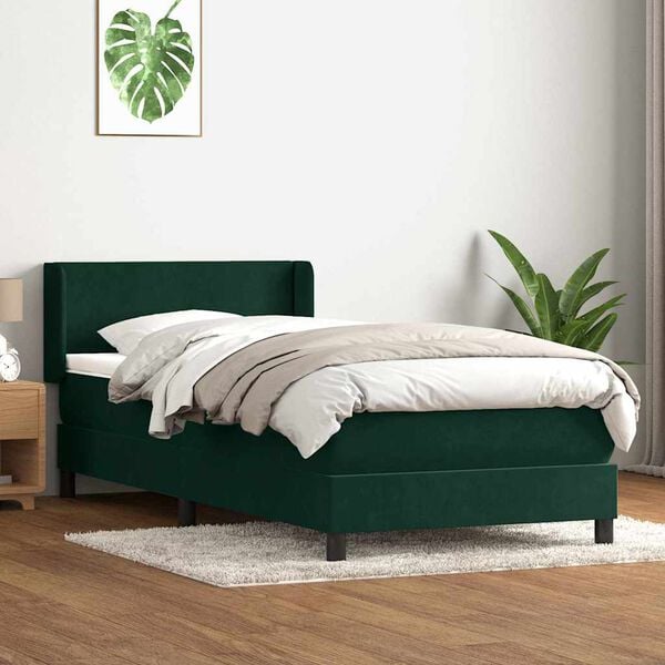 vidaXL Pat box spring cu saltea, verde &icirc;nchis, 80x220 cm, catifea