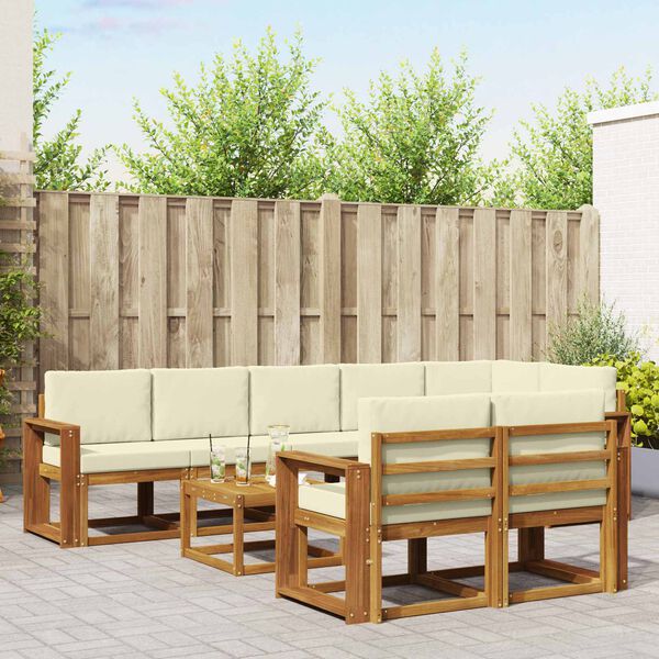 vidaXL Set de canapele de exterior cu pernă 9 pcs Natural și Crem