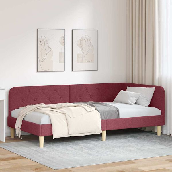 vidaXL Cadru de pat colțar cu headboard Roșu Vin 90 x 190 cm țesătură