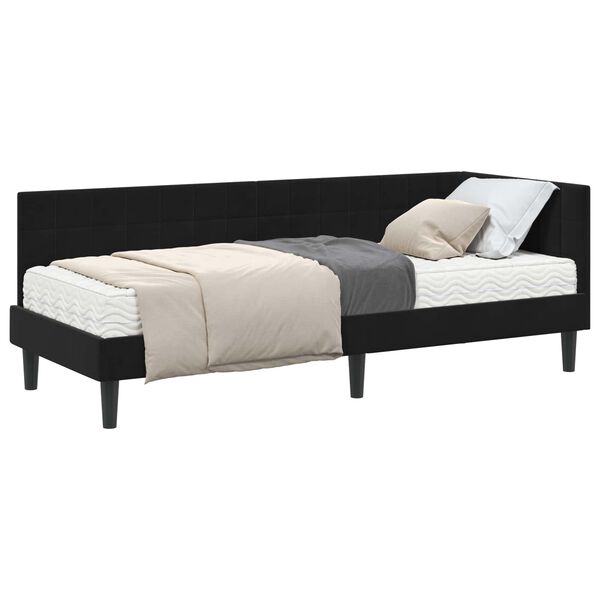 vidaXL Cadru de pat colțar cu saltea cu headboard 2 pcs Negru Catifea