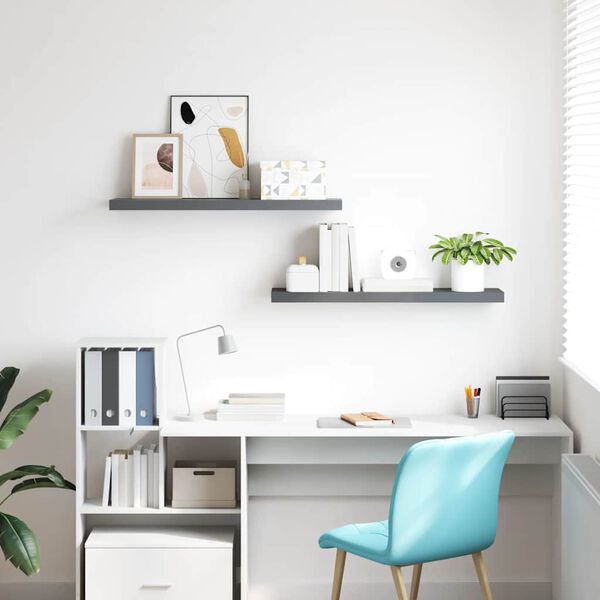 vidaXL Rafturi de perete, 2 buc., gri extralucios, 120x23,5x3,8 cm MDF