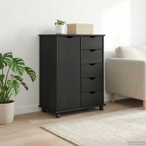 vidaXL Cabinet mobil cu roata Gri 63,5 x 39 x 79 cm Lemn de pin masiv