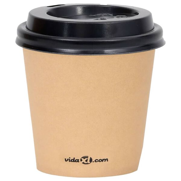vidaXL Pahare de cafea de h&acirc;rtie cu capace, 250 buc., maro, 120 ml